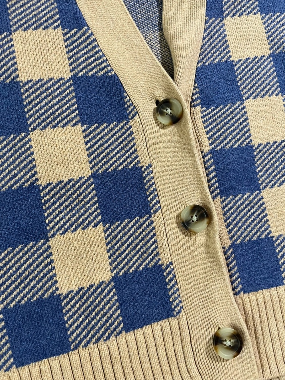 Madewell Bayberry Button-Front Cardigan in Navy & Tan Buffalo Check Cabincore - Picture 8 of 13